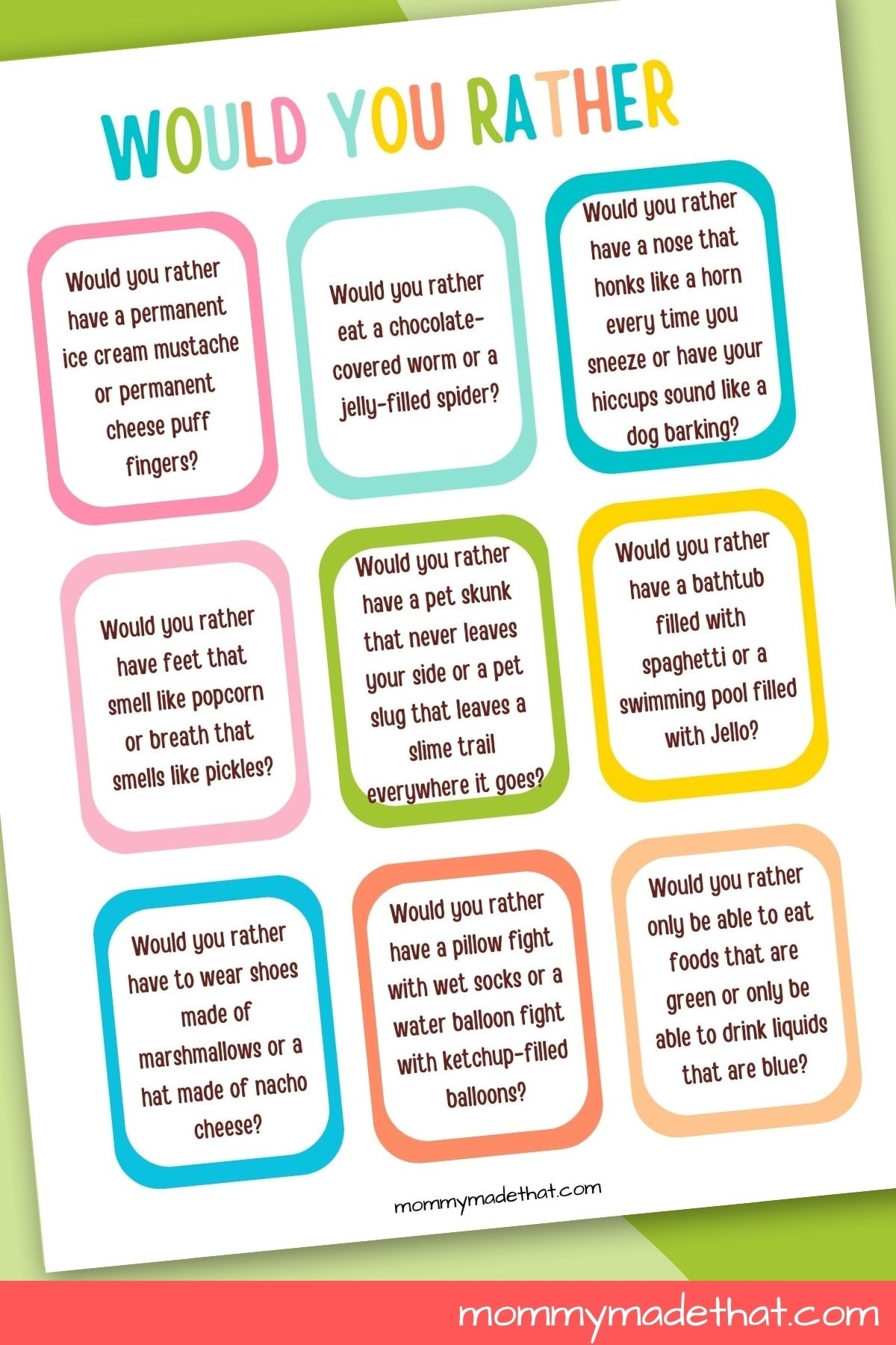 Would You Rather Questions For Kids Plus Free Printable Cards 