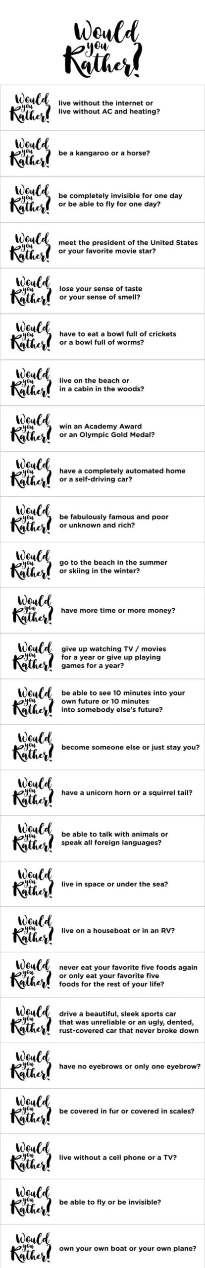 Would You Rather Questions You Can Print Or Scroll Through On Your Phone 