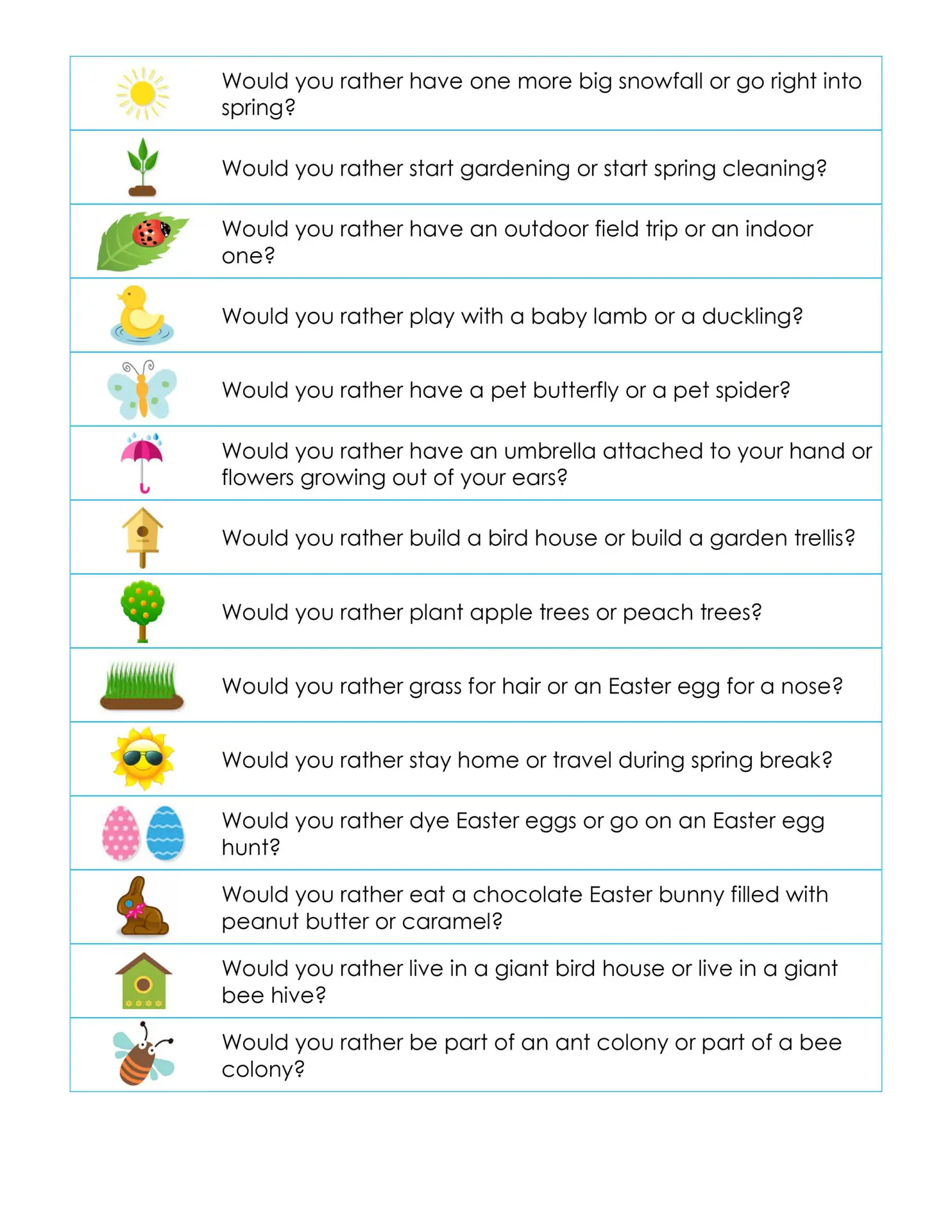 Would You Rather Spring Cards For Kids IHomeschool Network