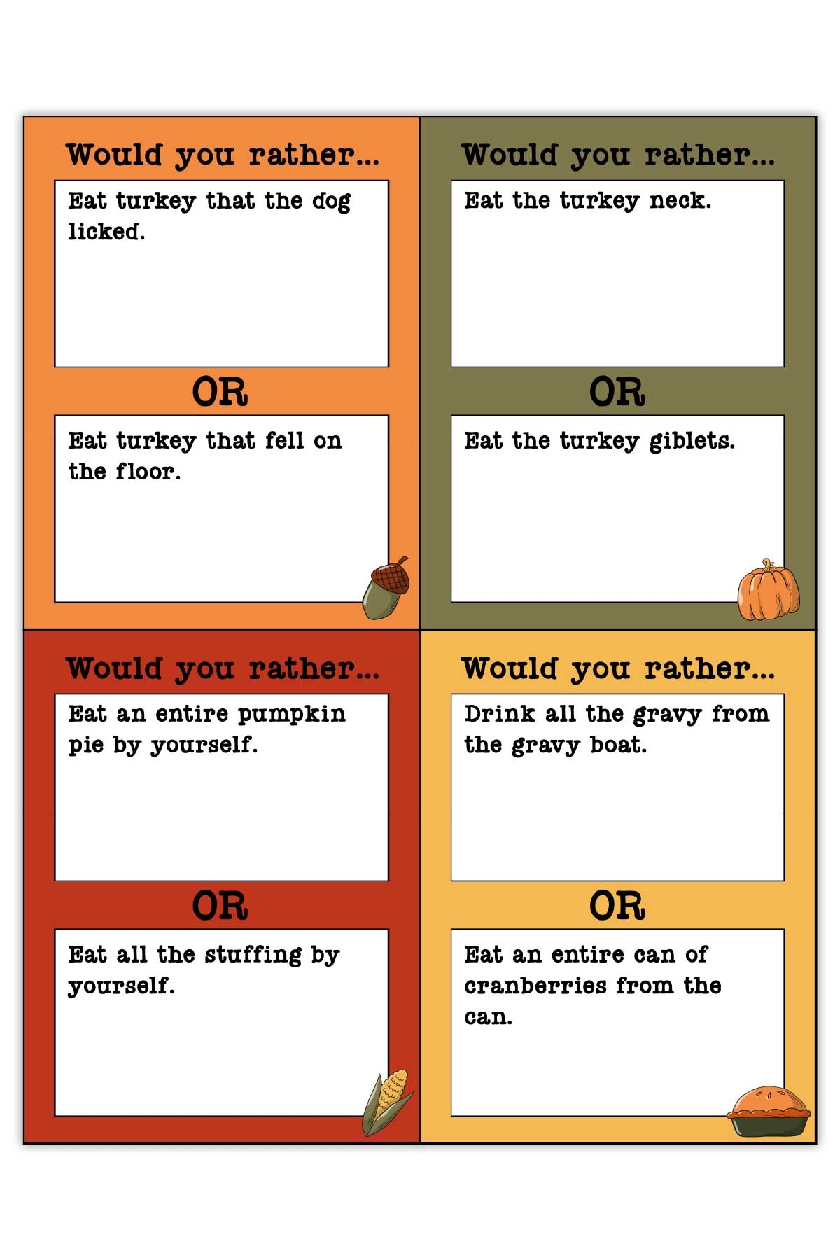 Printable Would You Rather Questions for Kids Circle