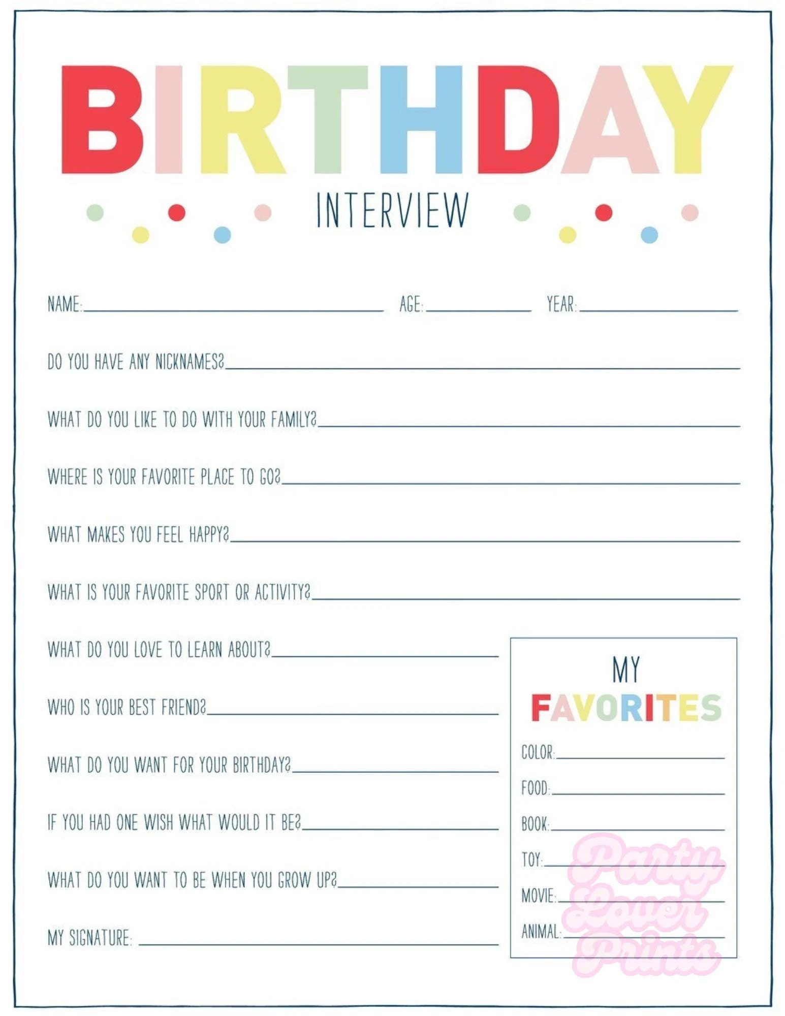Yearly Interview For Kids Etsy