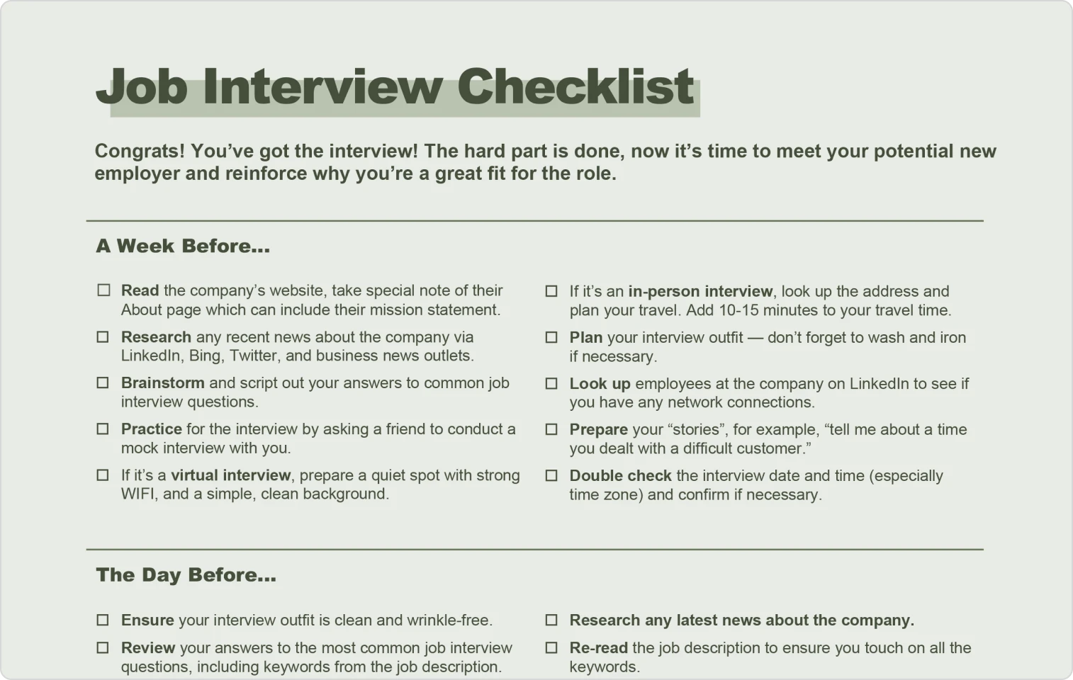 Your Pre And Post Job Interview Checklist Learn At Microsoft Create