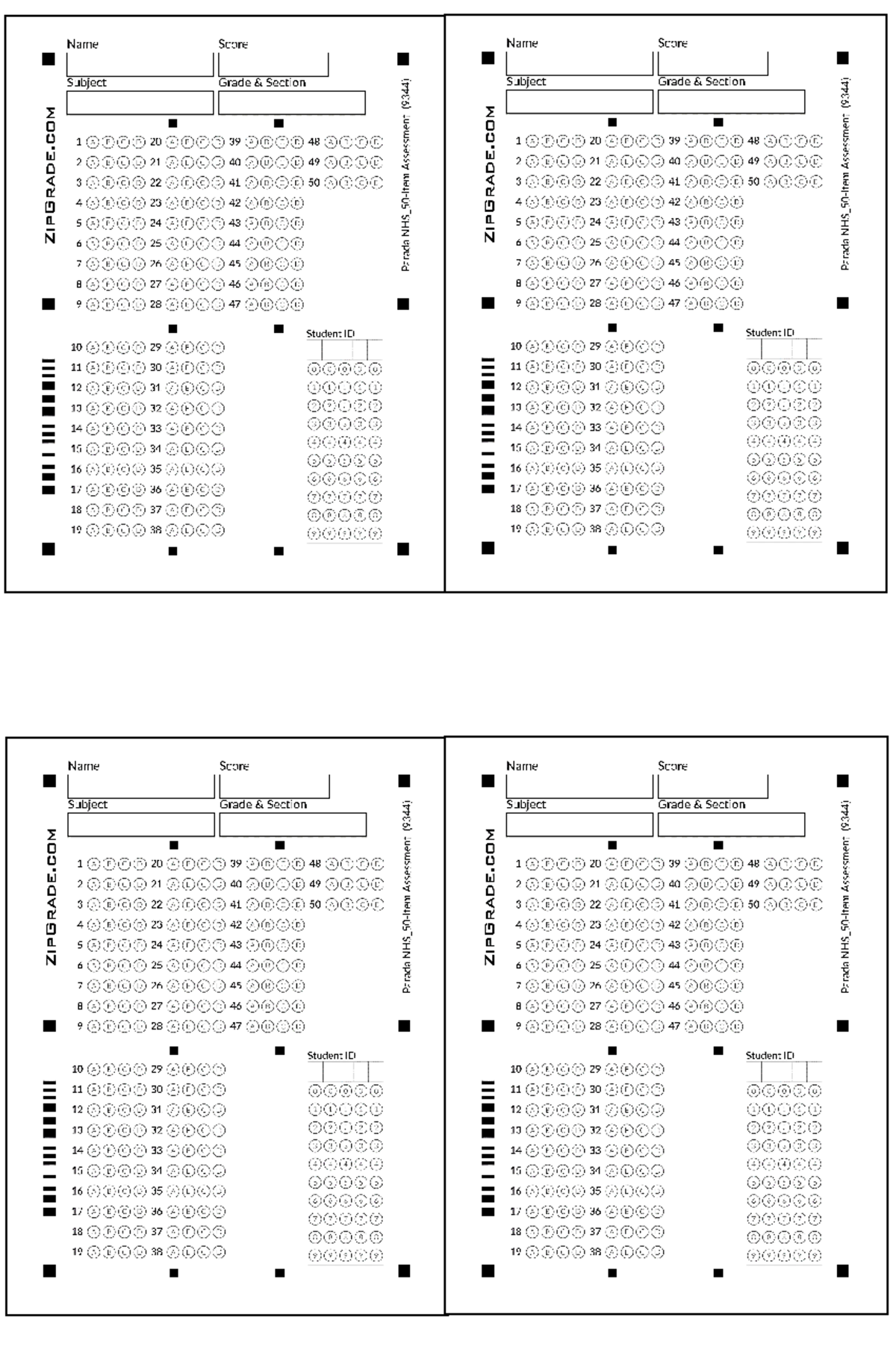 Zipgrade Answer Sheet For Assessment Submission Studocu